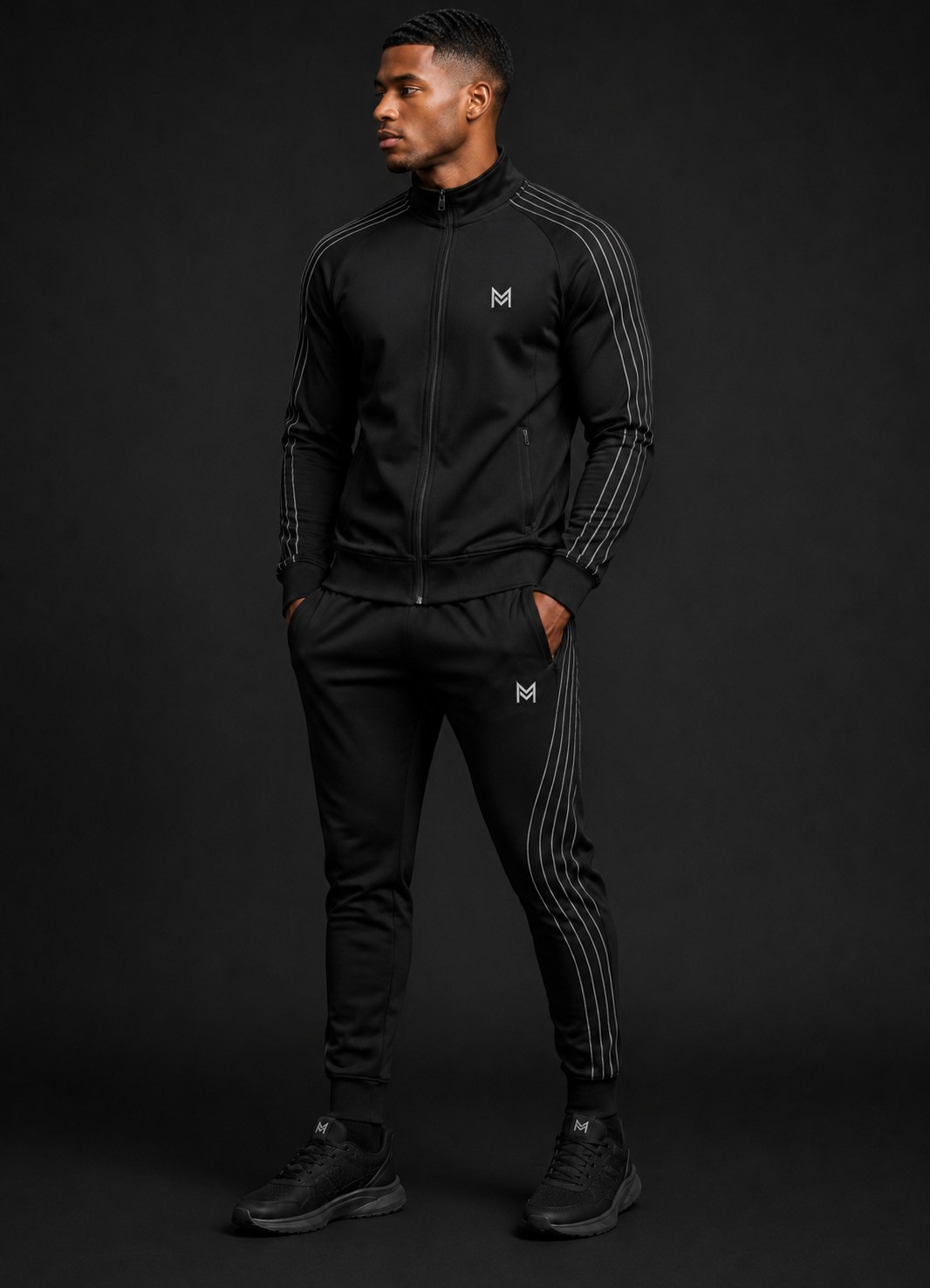 Fixed black and gray MiMiroir tracksuit concept with clean chest and pants marks